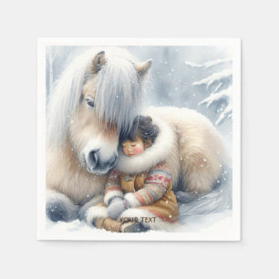 Serviette En Papier Imaginaire Cheval mignon fille hiver