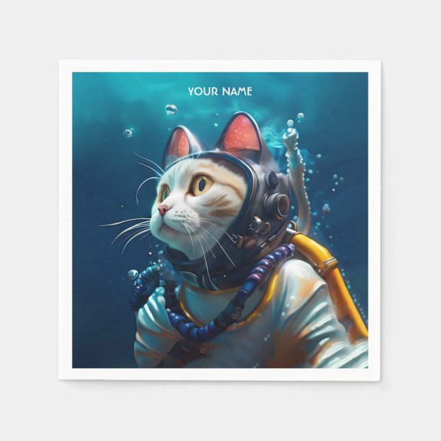 Serviette En Papier Imaginaire Cute Cat Diver Plongée (Devant)