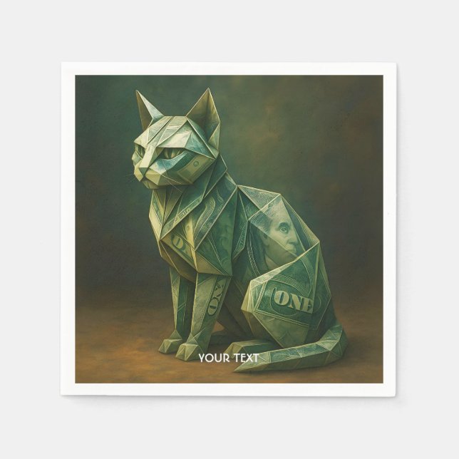 Serviette En Papier Imaginaire Cute Chat Argent Origami (Devant)