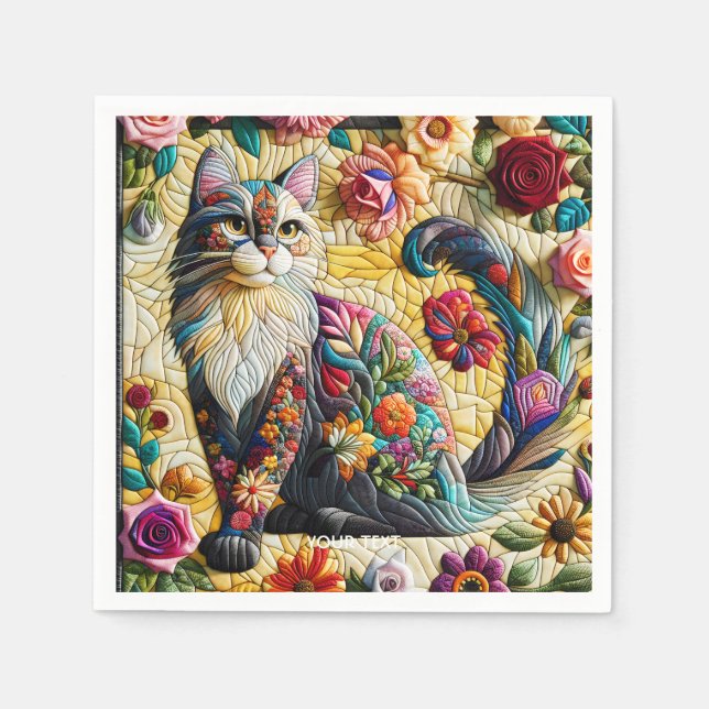 Serviette En Papier Imaginaire Cute Chat Vitrail (Devant)