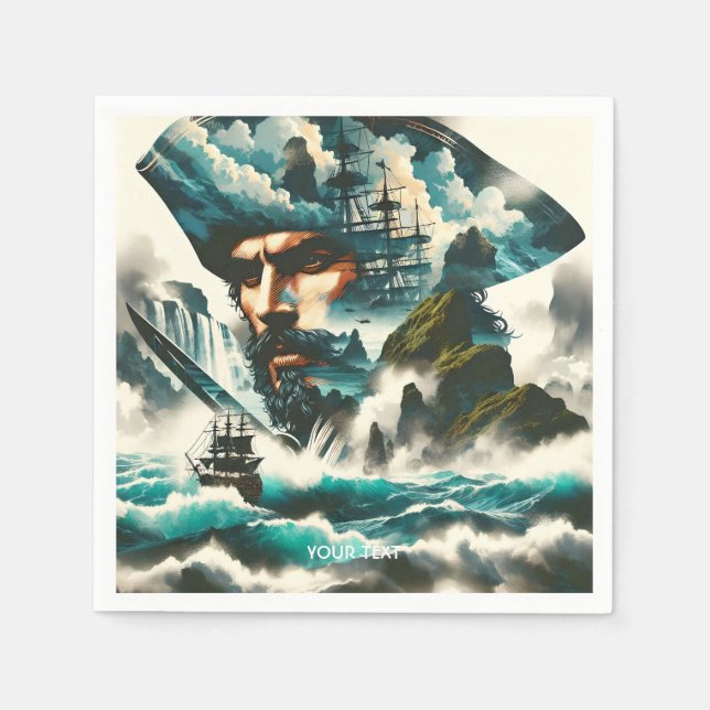 Serviette En Papier Imaginaire Cute Pirate Ship Océan (Devant)