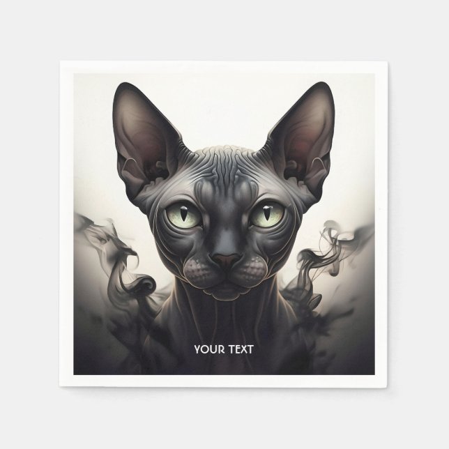 Serviette En Papier Imaginaire Cute Sphynx Chat noir (Devant)