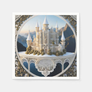 Serviette En Papier Imaginaire Cute Vivid Filigree Château Blanc