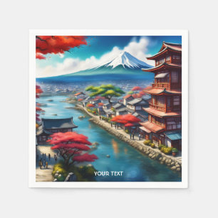 Serviette En Papier Imaginaire Cute Vivid Japonaise Ville Balnéaire