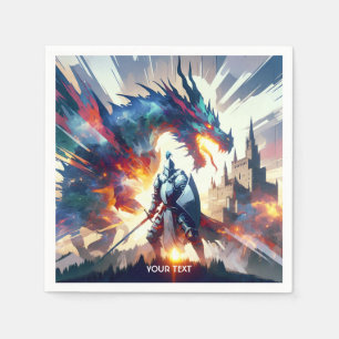 Serviette En Papier Imaginaire Dragon mignon Combattre Chevalier