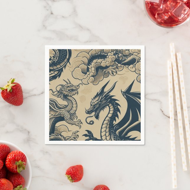 Serviette En Papier Imaginaire Dragons antiques (En situation)