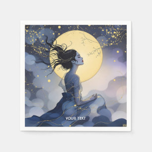 Serviette En Papier Imaginaire Femme mignonne Arbres Lune