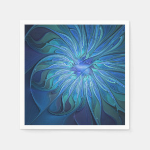 Serviette En Papier Imaginaire Fleur Bleue Motif, Art Fractal Abstrait