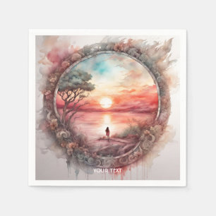Serviette En Papier Imaginaire Joli coucher d'eau soleil fille