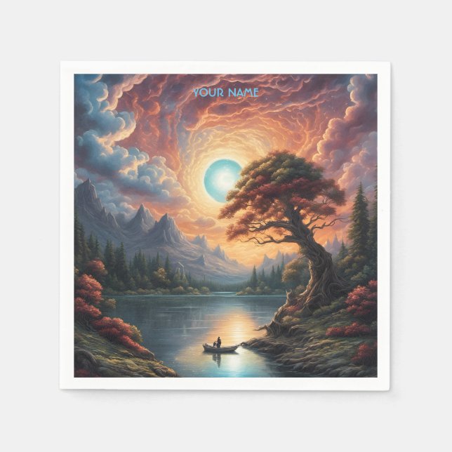 Serviette En Papier Imaginaire Magie Romantique Paysage arboré (Devant)