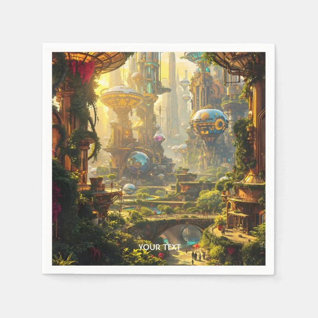 Serviette En Papier Imaginaire Mare Vert Future Ville (Devant)