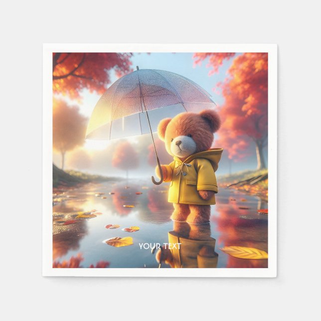 Serviette En Papier Imaginaire mignon bébé ours parapluie (Devant)