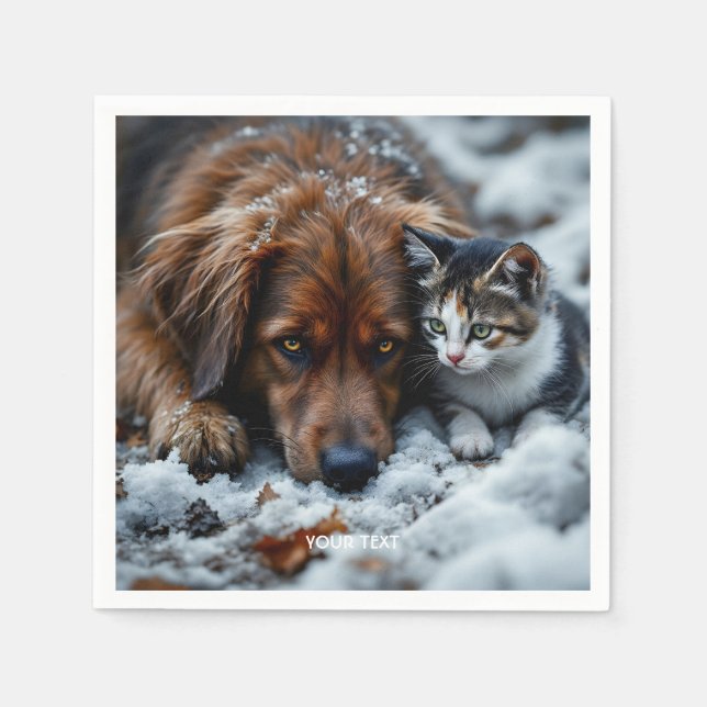 Serviette En Papier Imaginaire mignon chien chat neige (Devant)