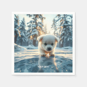 Serviette En Papier Imaginaire mignon Chiot neige hivernale