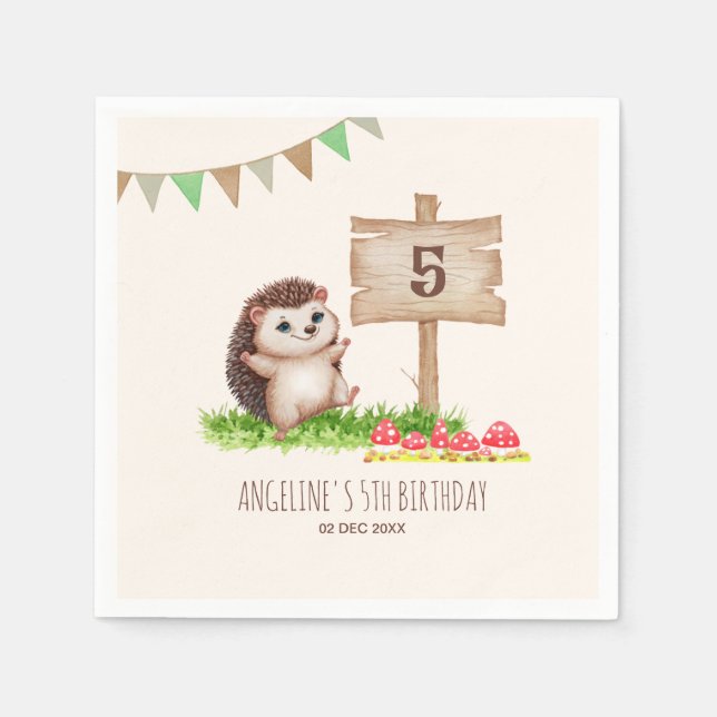 Serviette En Papier Imaginaire mignon Happy Hedgehog Forest Anniversai (Devant)