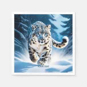 Serviette En Papier Imaginaire mignon léopard de neige en course