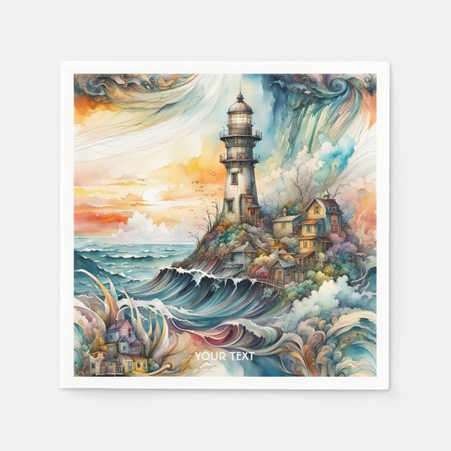 Serviette En Papier Imaginaire mignon phare Vivid tempête de dessin (Devant)