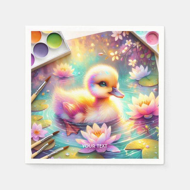 Serviette En Papier Imaginaire mignonne Bébé Fleurs de canard (Devant)