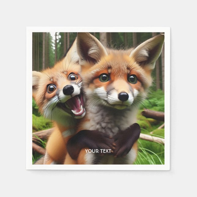 Serviette En Papier Imaginaire Mignonne Forêt de Deux Foxes (Devant)
