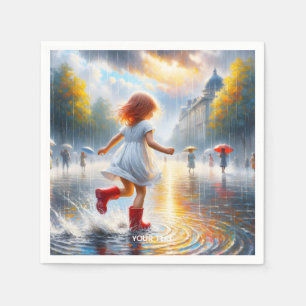 Serviette En Papier Imaginaire Mignonne Pluie Petite fille