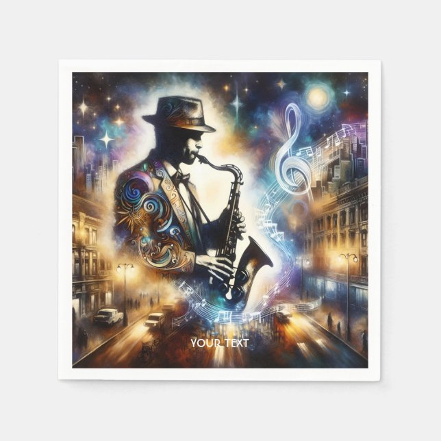 Serviette En Papier Imaginaire musicien de rue mignonne Saxophone (Devant)