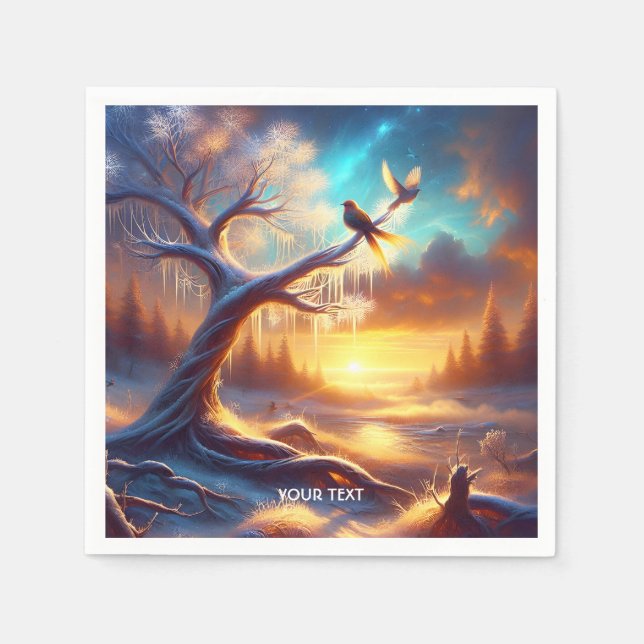 Serviette En Papier Imaginaire Oiseaux mignons Arbre couché de soleil (Devant)
