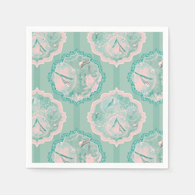 Serviette En Papier Imaginaire Tulipe vert et rose (Devant)