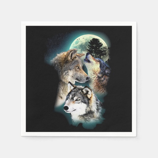 Serviette En Papier Imaginaire Wolf Moon Mountain (Devant)