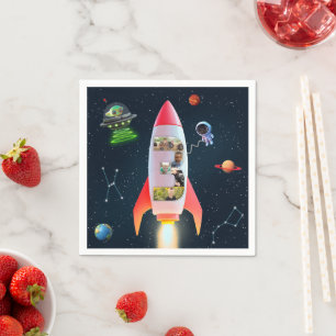 Serviette En Papier Immense Trois avec photos   3e anniversaire Rocket