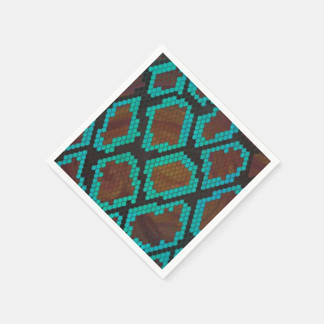 Serviette En Papier Impression Brown et Turquoise de serpent (Coin)
