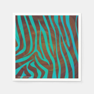 Serviette En Papier Impression Brown et Turquoise Zebra