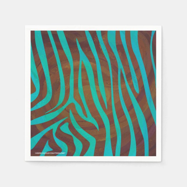 Serviette En Papier Impression Brown et Turquoise Zebra (Devant)