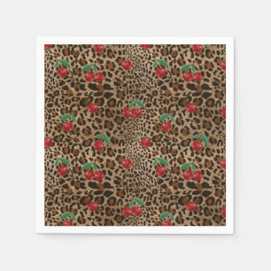 Serviette En Papier Impression d'animal Léopard Guépard Cerises Rouges