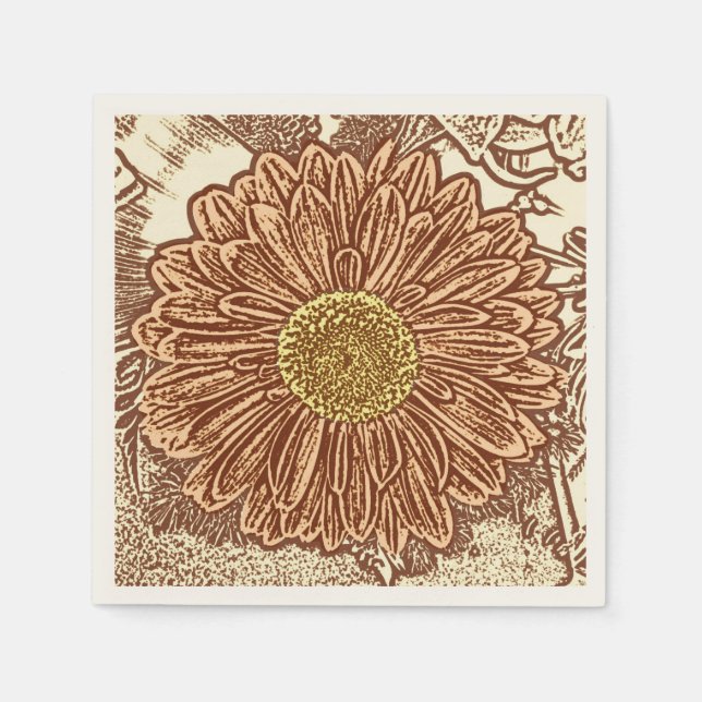Serviette En Papier Impression de gérbera bloc - marron et beige (Devant)
