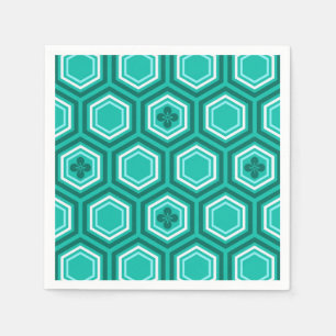 Serviette En Papier Impression de kimono hexagonal, sarcelle, aqua et