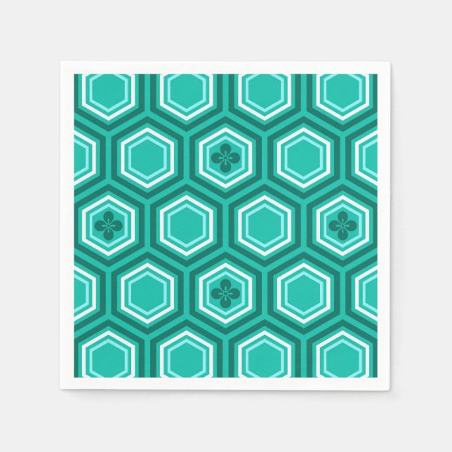 Serviette En Papier Impression de kimono hexagonal, sarcelle, aqua et  (Devant)