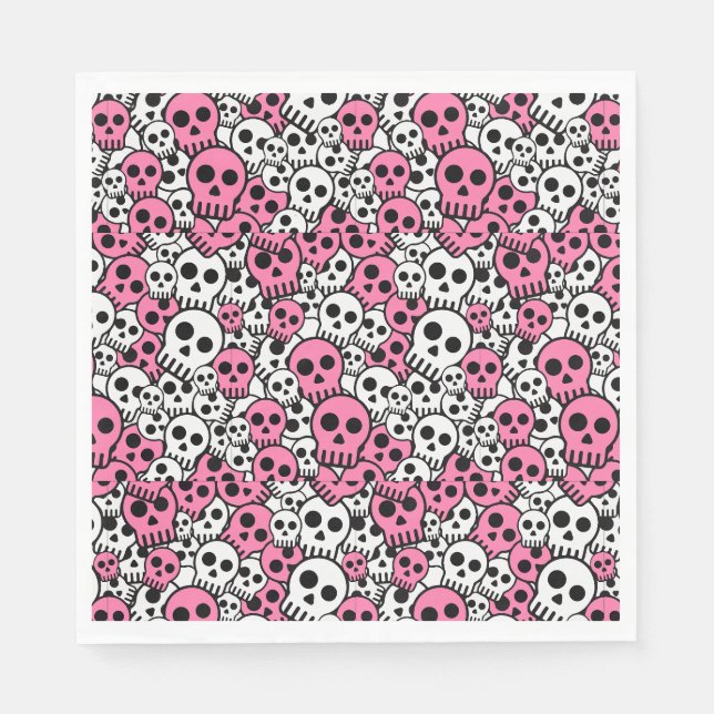 Serviette En Papier Impression de motif de crâne gothique rose (Devant)