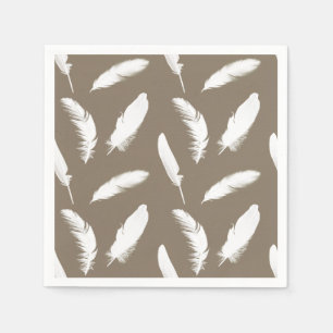 Serviette En Papier Impression de plume blanche sur taupe bronzé