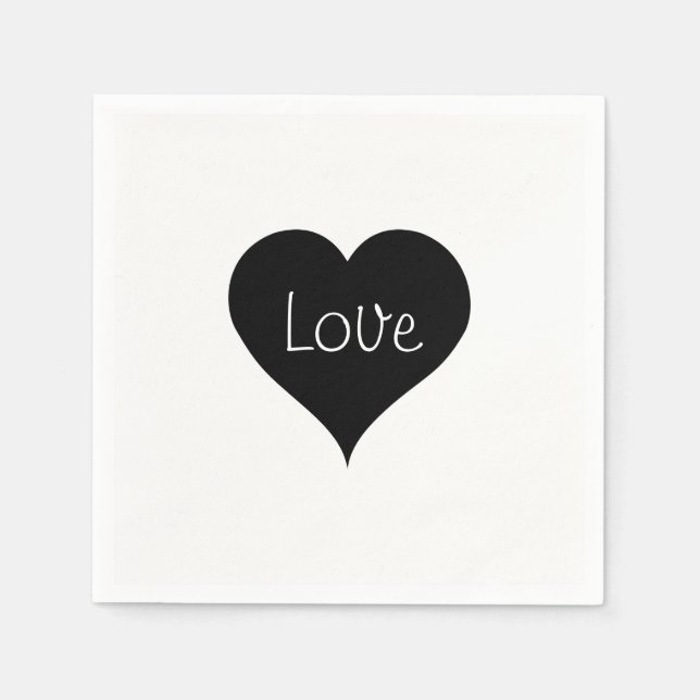 Serviette En Papier Impression de texte CŒUR D'AMOUR NOIR & BLANC (Devant)