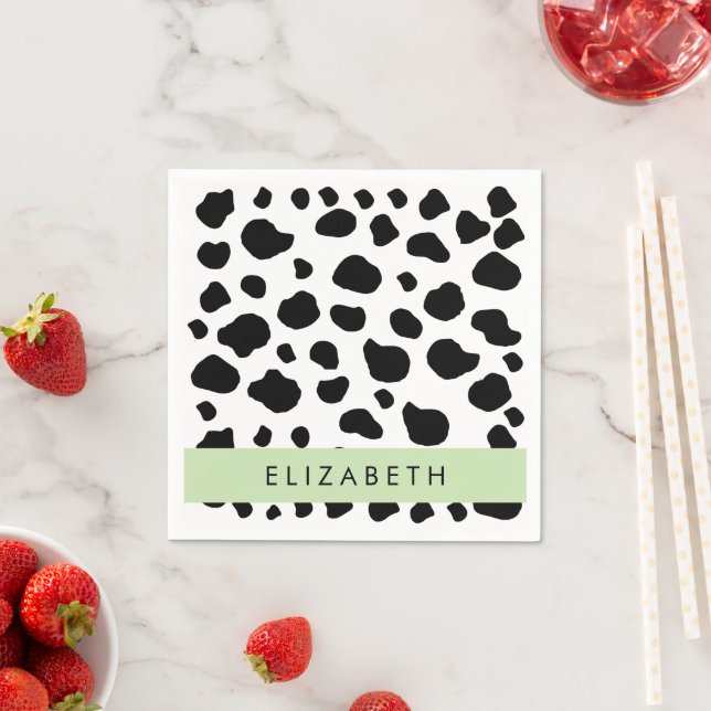 Serviette En Papier Impression De Vache, Spots De Vache, Noir Et Blanc (En situation)