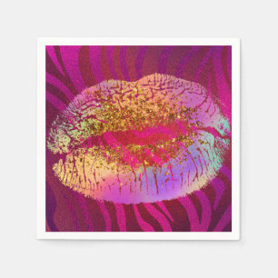 Serviette En Papier Impression de zèbre rose arc-en-ciel lèvres paille