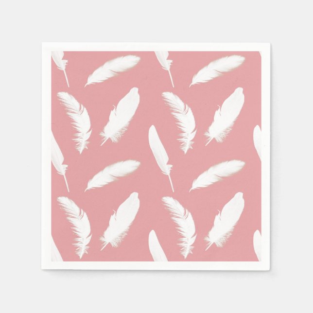Serviette En Papier Impression en plumes blanches sur coque rose (Devant)