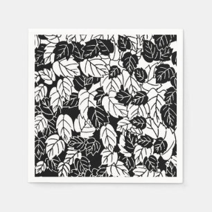 Serviette En Papier Impression feuille japonaise, noir et blanc