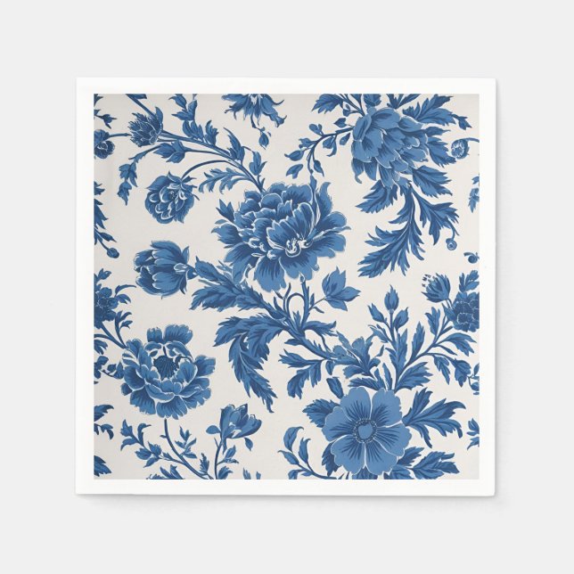 Serviette En Papier Impression florale d'inspiration victorienne bleue (Devant)
