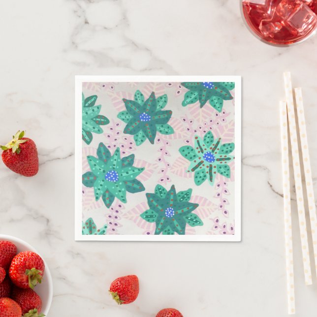 Serviette En Papier Impression florale Festive Vert Mint (En situation)