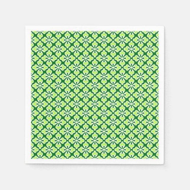 Serviette En Papier Impression kimono floral, vert citron et pin (Devant)
