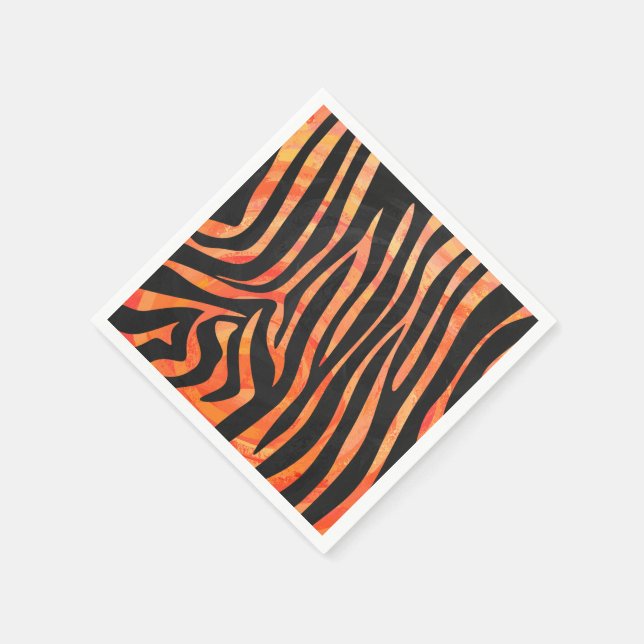 Serviette En Papier Impression noire et orange Zebra (Coin)