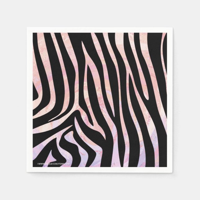Serviette En Papier Impression noire et rose Zebra (Devant)