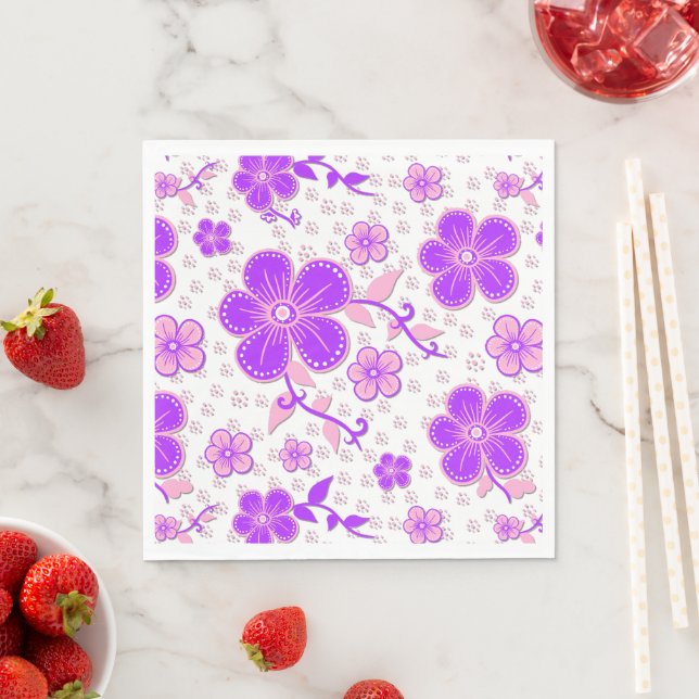 Serviette En Papier Impression simple de fleurs à l'aquarelle violette (En situation)