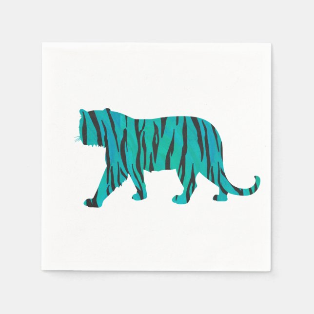 Serviette En Papier Impression Tigre Noir et Sarcelle (Devant)
